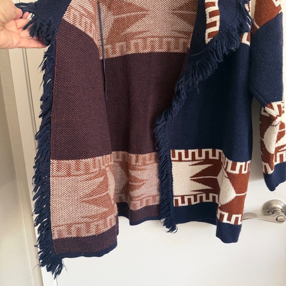 Cocogio Italy Southwestern Fringe Open Front Cardigan Med. Western Yellowstone - Picture 4 of 6